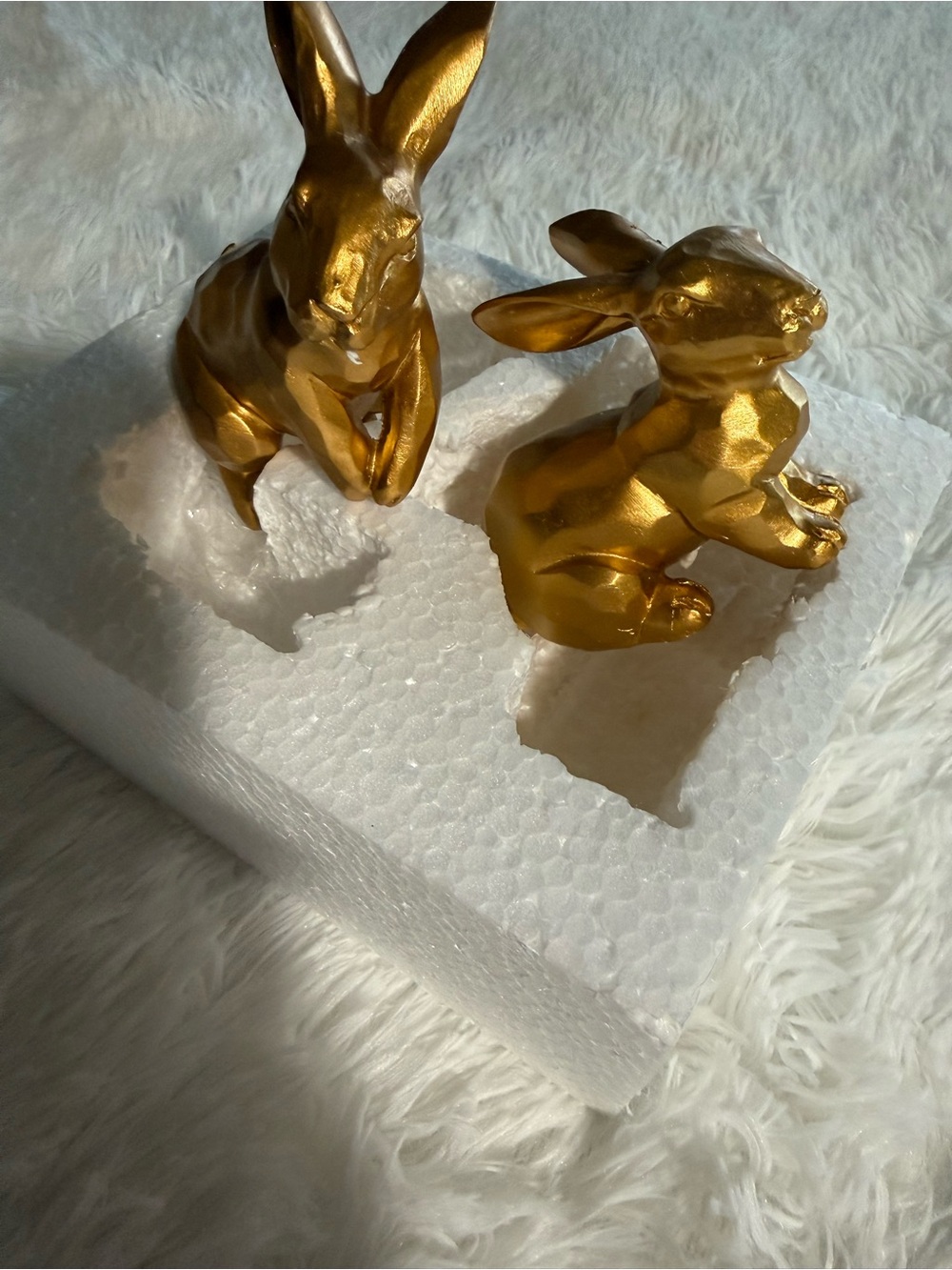 Gold Ceramic Rabbit Figurine Set 2pc Modern Bunny Statue Home Art Decor Gift - Picture 8 of 9